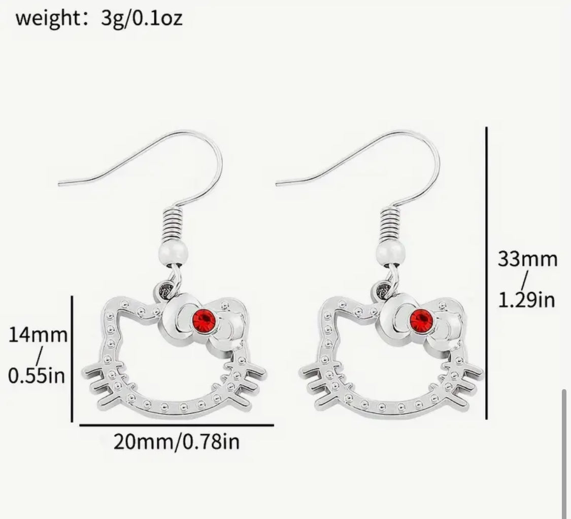 Pequeños y Originales Pendientes Sanrio Hello Kitty y Pasadores Hipoalergenicos de Acero Inoxidable