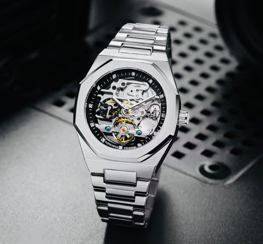 Exquisito Reloj Automático Mecánico Skeleton Tourbillon Octagonal Segundero Acero Inoxidable Alta Calidad Cierre de Mariposa Simplemente Refinado!
