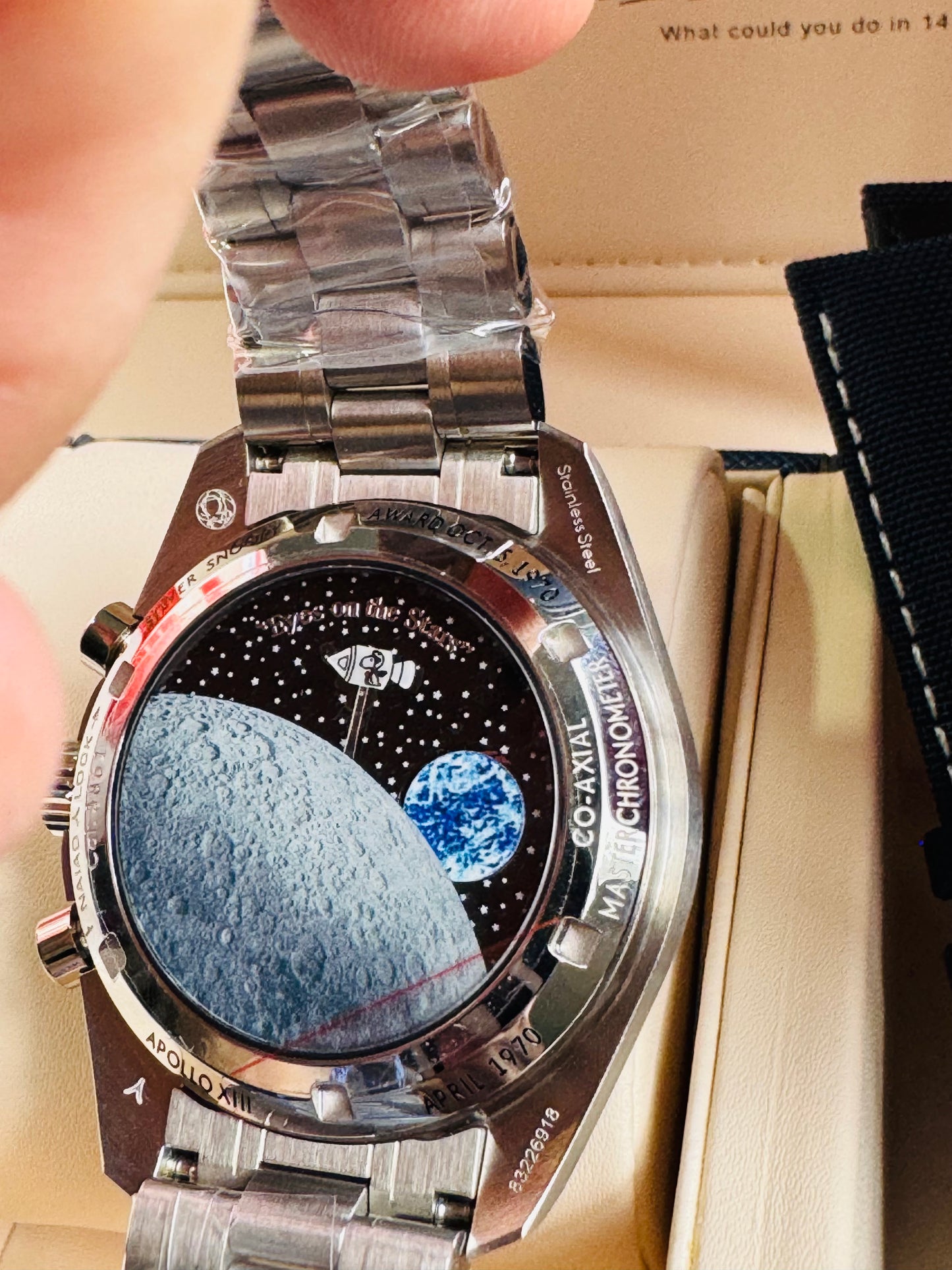 MÁXIMO LUJO!!! ESPECTACULAR DISEÑO OMEGA APOLLO XIlI- AUTOMÁTICO MECÁNICO-SPEED MASTER-PROFESSIONAL-EYES ON THE STARS- ORIGINAL MOVIMIENTO MECÁNICO TIERRA Y CÁPSULA ESPACIAL SNOOPY APOLLO XIII