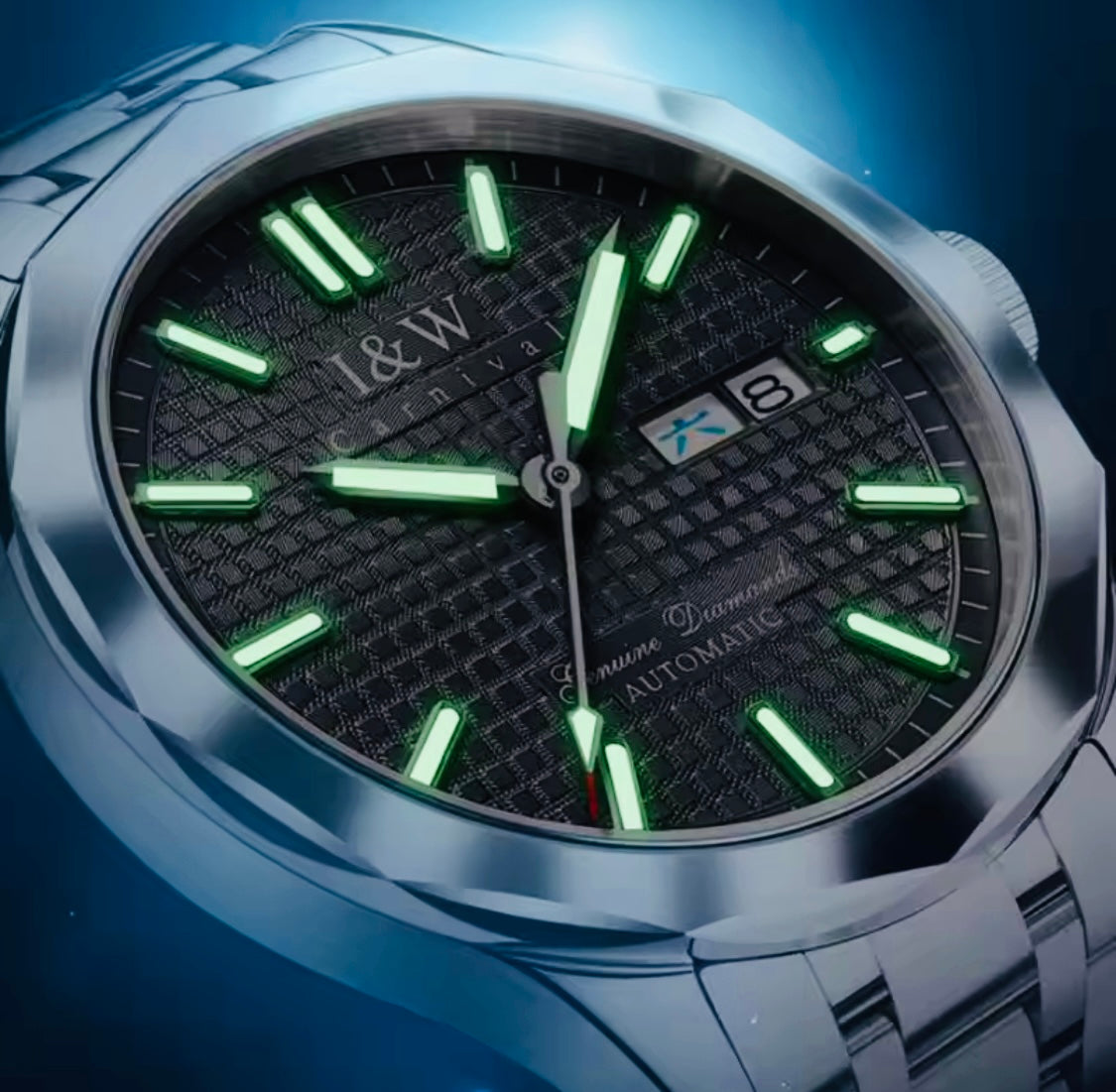 IMPRESIONANTE RELOJ AUTOMÁTICO MECÁNICO I&W - TUNGSTENO-24 JOYAS 💎-FECHADOR-CRYSTAL ZAFIRO-MOVIMIENTO SUIZO- 💯% ORIGINAL