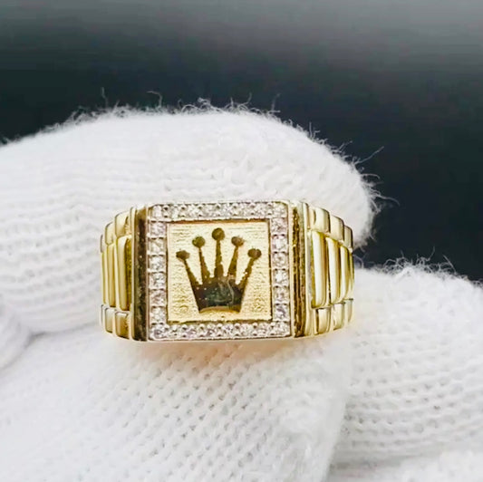 Anillo  Elegante para Hombre en Tono Dorado con Cristal y Motivo de Corona - Estilo Empresarial, Banda de Aleación, Ideal para Uso Diario, Bodas, Fiestas, San Valentín y Regalos 🎁 Último Disponible Talla:12