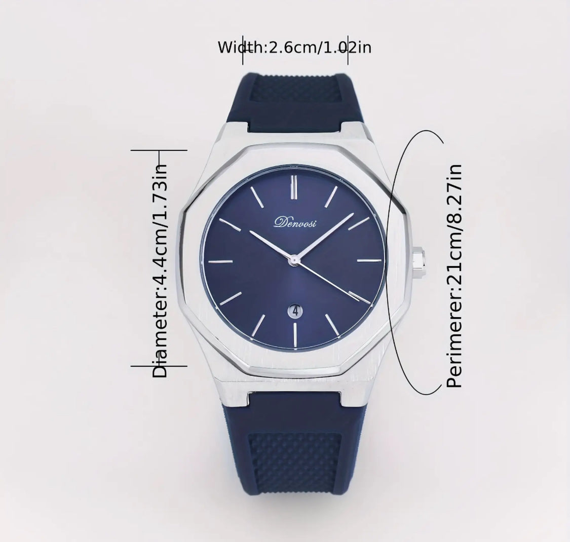 Moderno Diseño Reloj Octagonal Movimiento de Cuarzo 💯% Original Disponible en Negro y Gris con Plateado y Dorado