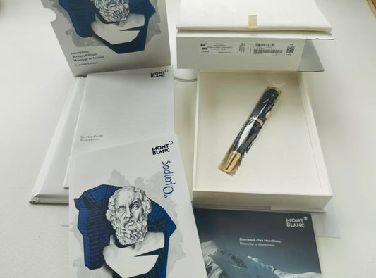 EDICIÓN LIMITADA PLUMA FUENTE MONT BLANC Writers Edition Homenaje a Homer Juego completo de pluma estilográfica con punta M INSPIRADO EN EL CABALLO DE TROYA!  Información por WhatsApp 99 81 92 84 65