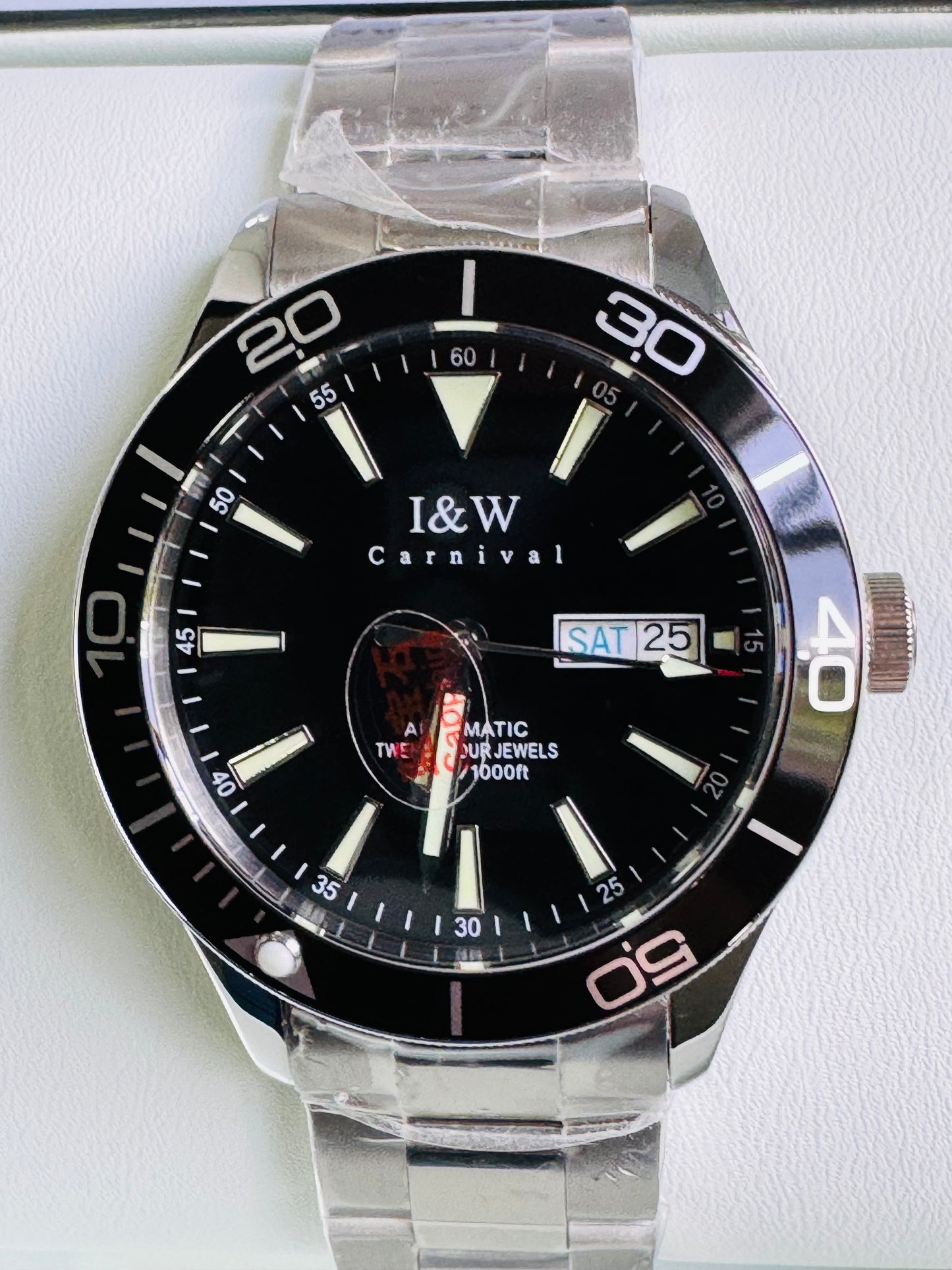 HERMOSO RELOJ AUTOMÁTICO MECÁNICO-BUCEO 1,000 FT-FECHADOR-DÍA SEMANA-CRISTAL ZAFIRO-24 JOYAS 💎-3 ATM -💯% ORIGINAL
