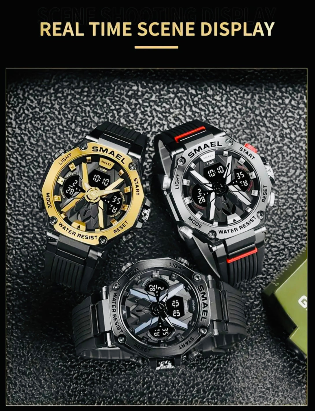 Reloj Deportivo Digital para Hombre con Movimiento de Doble Pantalla, Caja Redonda de Aleación, Correa de TPU, Alimentado por Batería, Conducción Electrónica, Impermeable 5ATM, Luz Nocturna y Botón de Luz, Reloj de Moda
