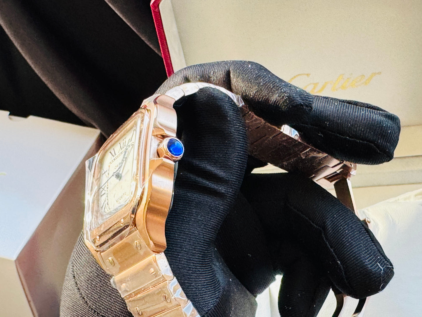 MÁXIMO LUJO ATEMPORAL RELOJ CARTIER SANTOS TONO ORO ROSADO AUTOMÁTICO-MECÁNICO- FECHADOR-ALTA CALIDAD-PRECIO A TRATAR