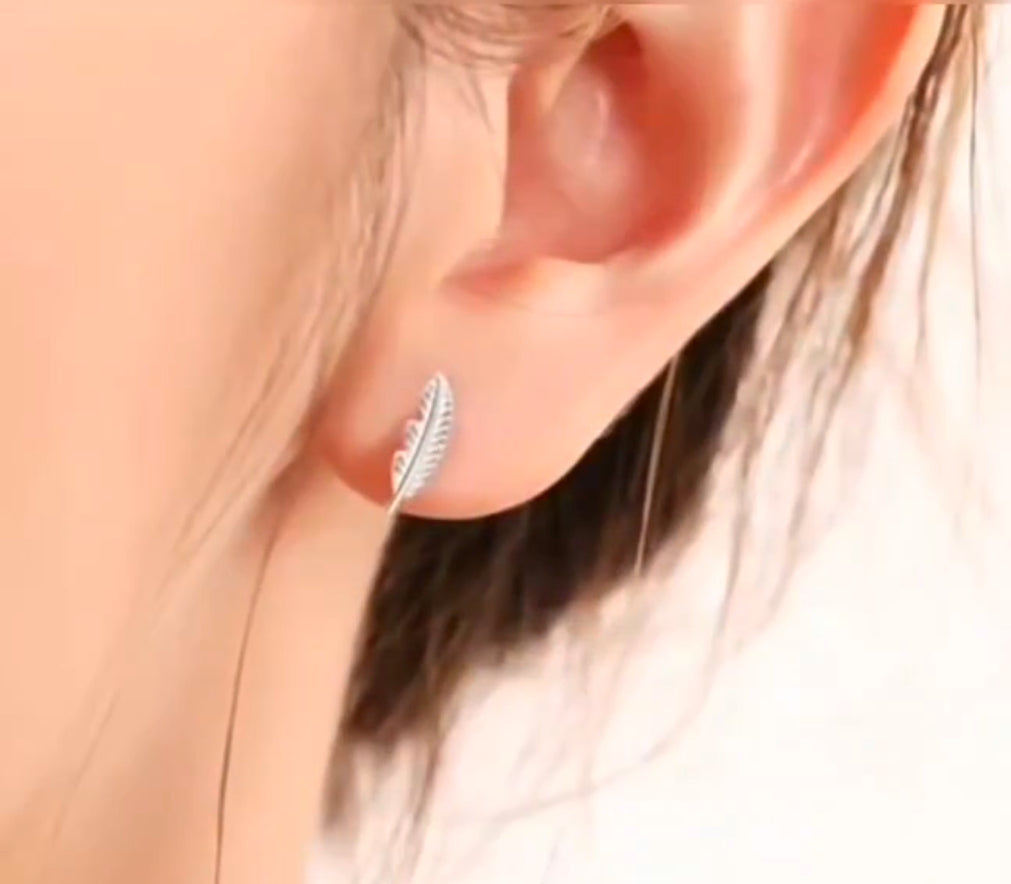 Hermosos Aretes de Plata 925 en forma de pluma- Perfecto para Regalo