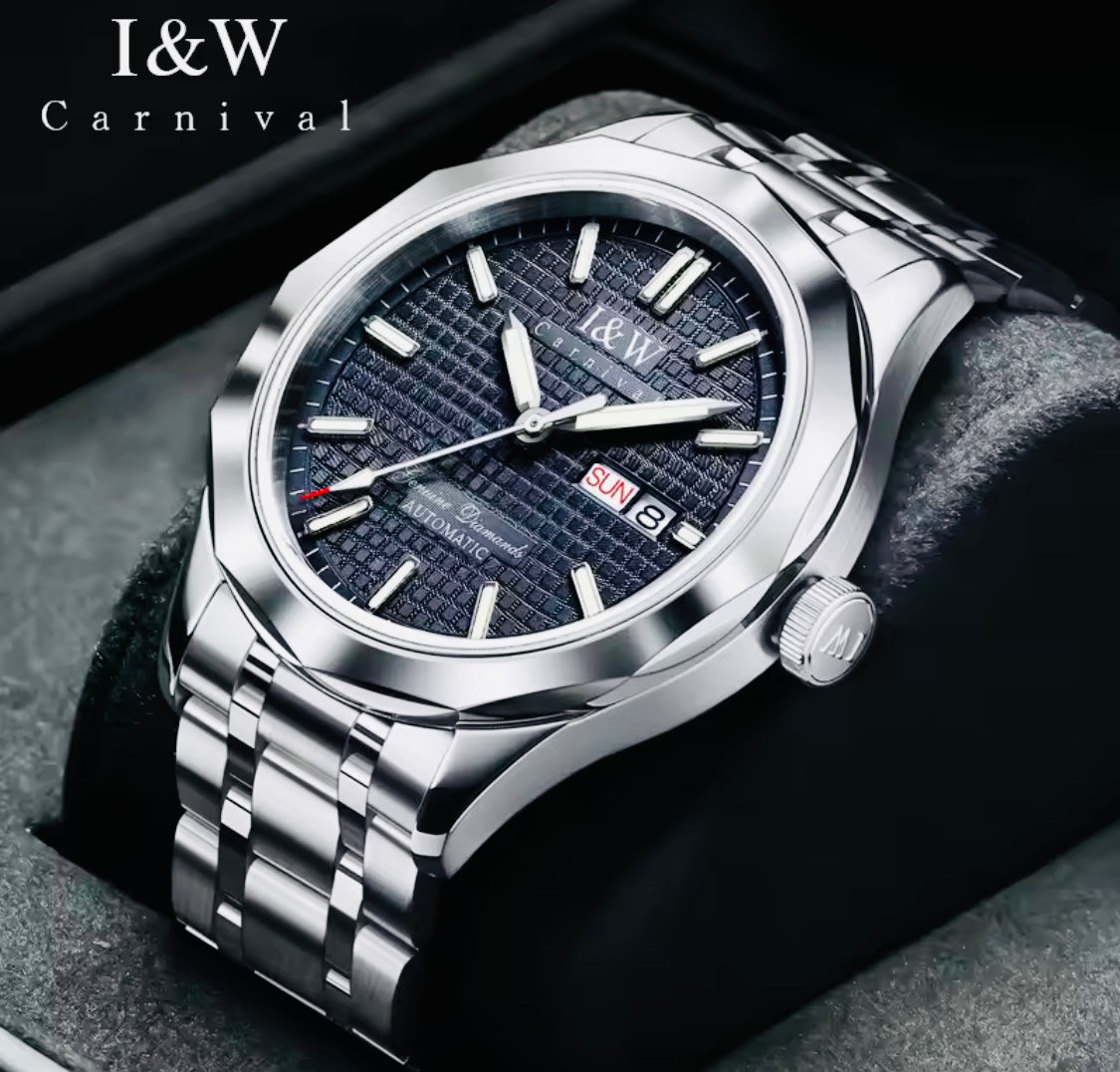 IMPRESIONANTE RELOJ AUTOMÁTICO MECÁNICO I&W - TUNGSTENO-24 JOYAS 💎-FECHADOR-CRYSTAL ZAFIRO-MOVIMIENTO SUIZO- 💯% ORIGINAL