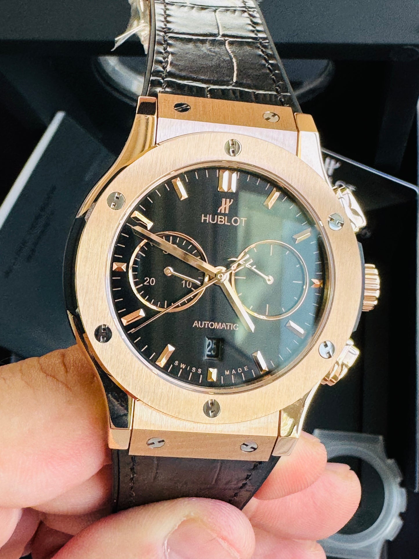 MÁXIMO LUJO RELOJ AUTOMÁTICO MECÁNICO HUBLOT - MÚLTIPLES COMPLICACIONES FUNCIONALES -CRISTAL ZAFIRO-21 JOYAS-MÁXIMA ELEGANCIA!!!