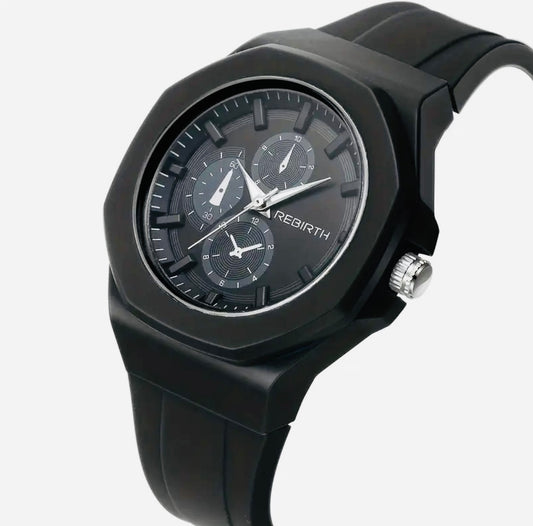 1 pza. Reloj casual para hombre REBIRTH con correa de silicón, carátula redonda, no resistente al agua, pantalla analógica, caja de plástico, movimiento de cuarzo, accionamiento electrónico - Regalo de Navidad