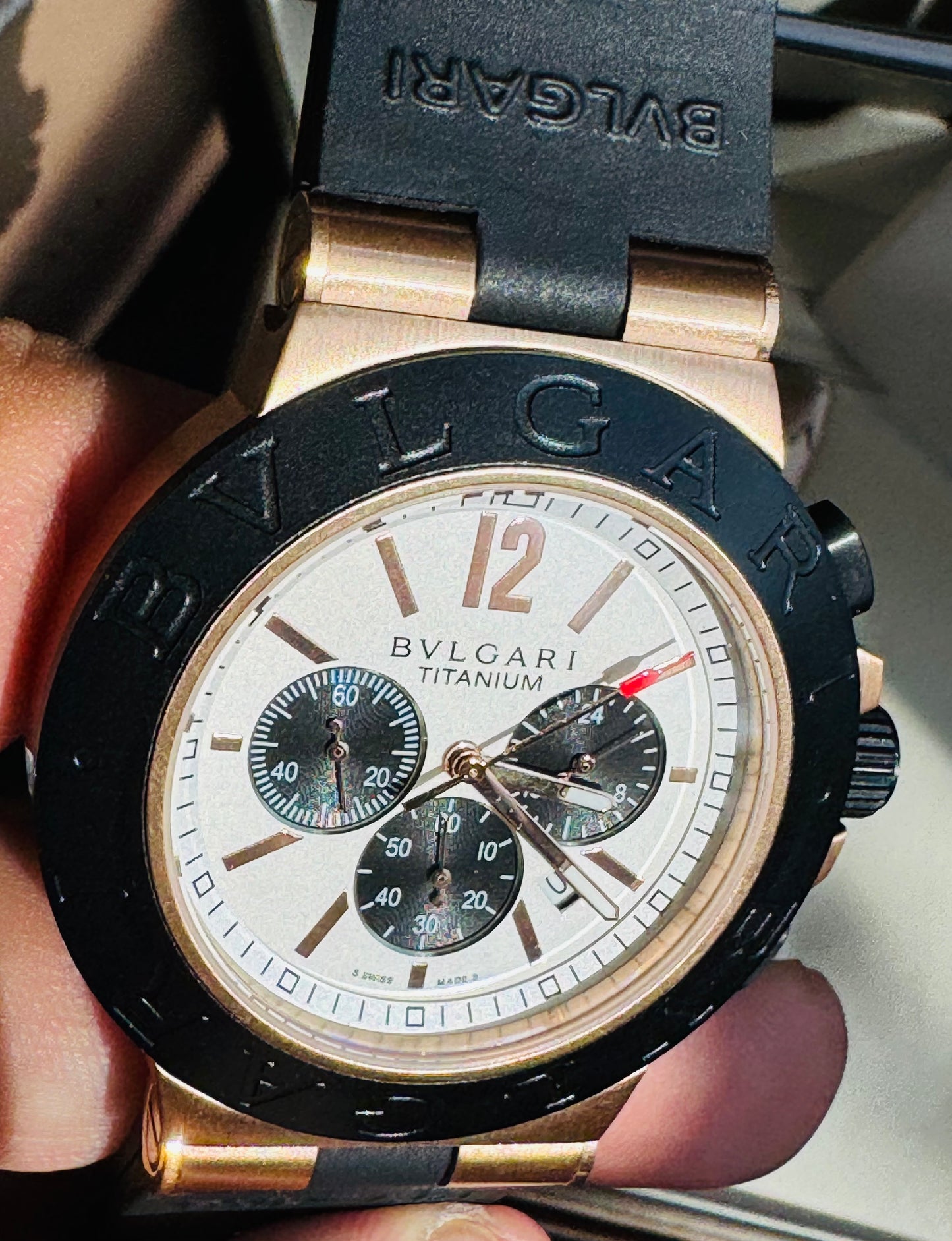ESPECTACULAR RELOJ AUTOMÁTICO MULTIFUNCIONAL BVLGARI-CRONÓMETRO-SEGUNDERO-2 ZONAS HORARIAS-CRISTAL ZAFIRO-ETC