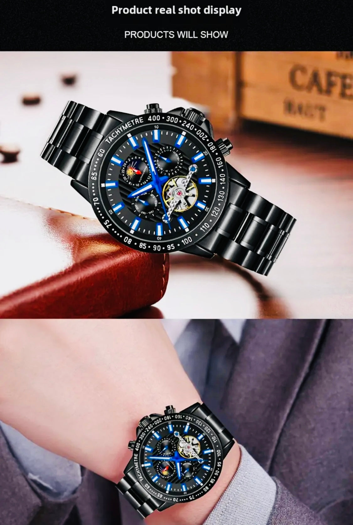 IMPACTANTE DISEÑO!!! RELOJ AUTOMÁTICO MECÁNICO MÚLTIPLES COMPLICACIONES!!! CALENDARIO-FECHADOR-DÍA DE LA SEMANA-50 METROS-DÍA DEL MES-LUMINOSO- DIAL DE VELOCIDAD-ETCÉTERA