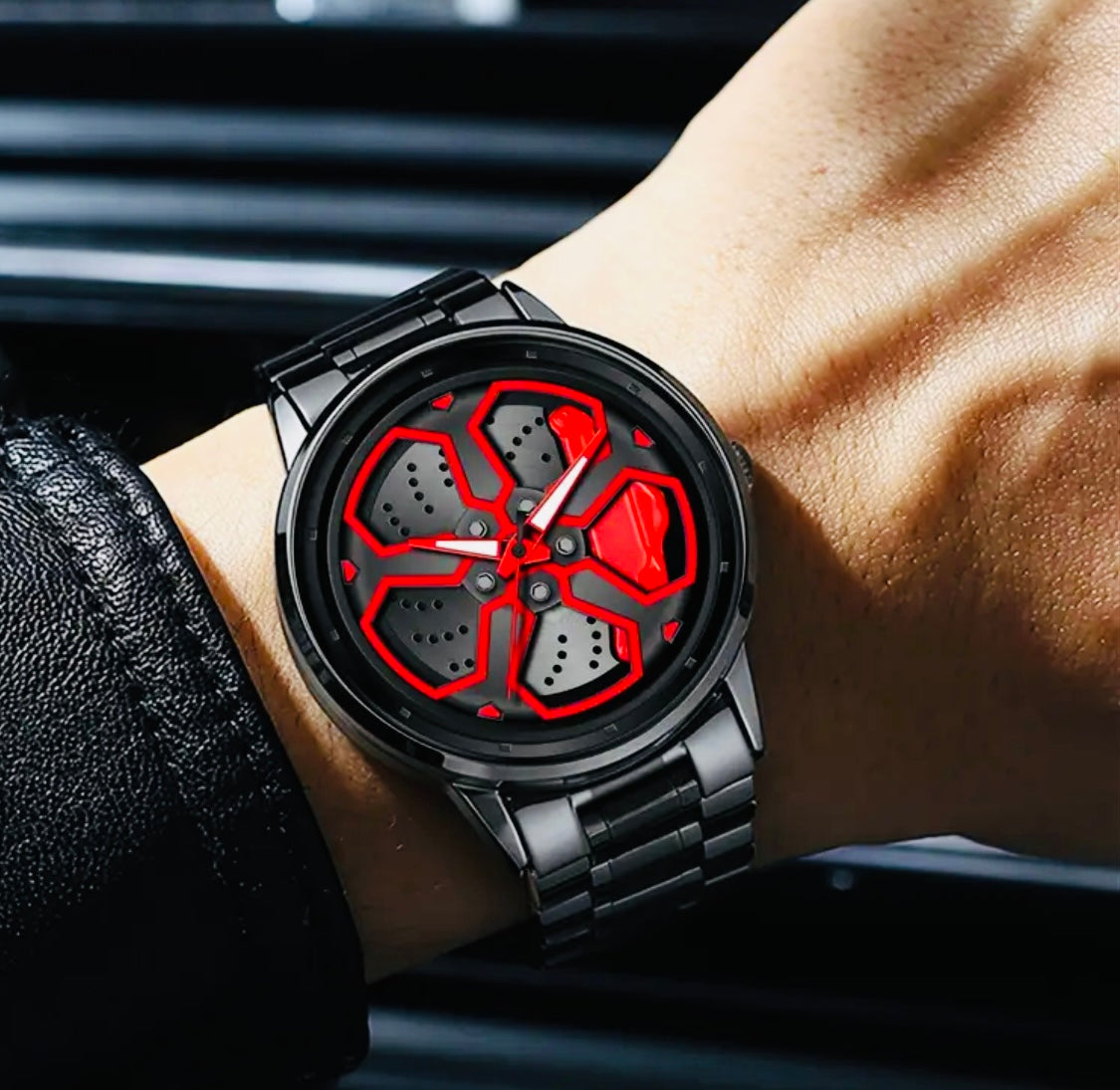 Reloj de Rin Giratorio Acero Inoxidable Movimiento de Cuarzo Disponible en Rojo-Amarillo y Negro