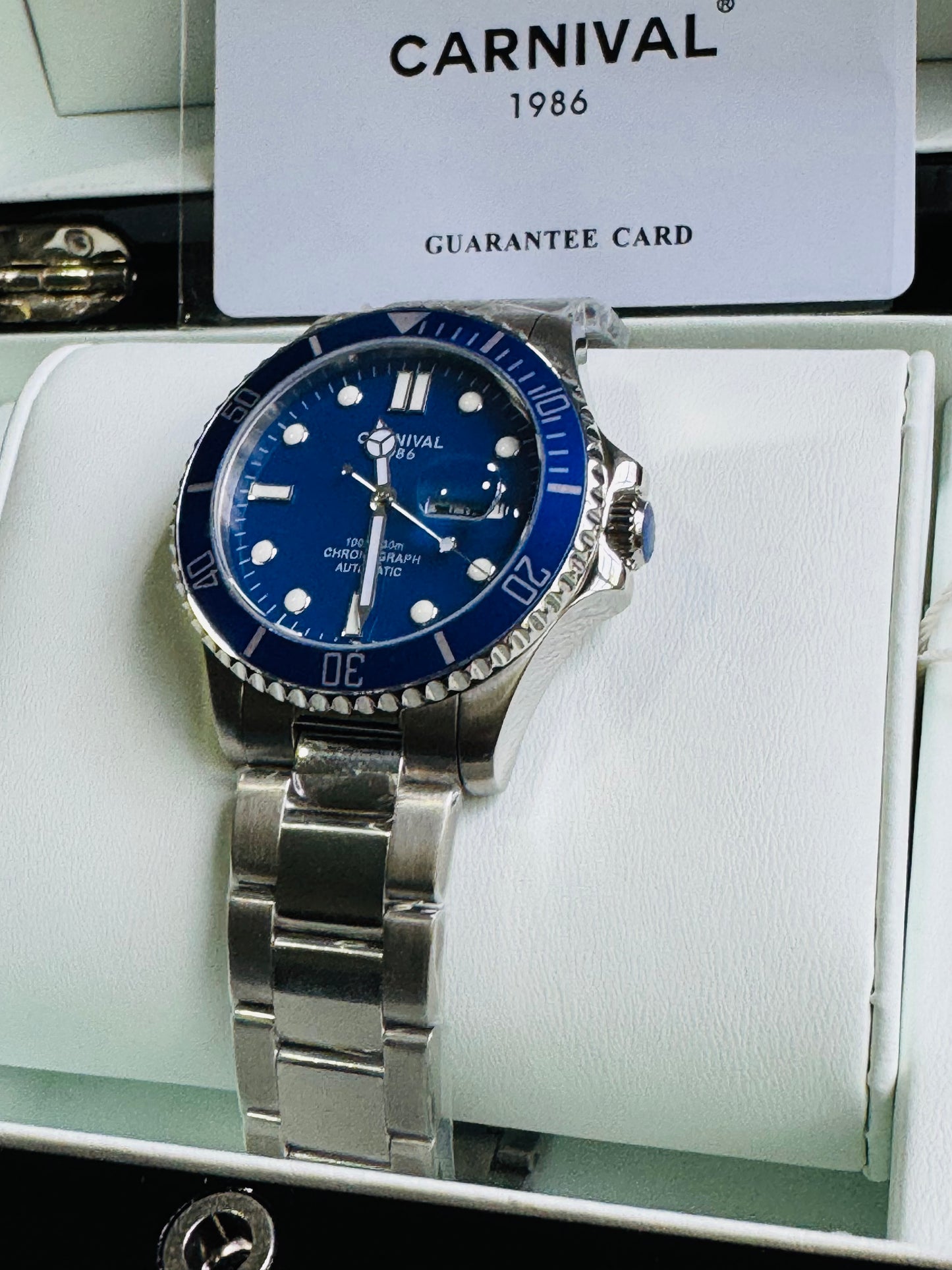 HERMOSO RELOJ AUTOMÁTICO MECÁNICO-CRONÓGRAFO-FECHADOR-DÍA SEMANA-CRISTAL ZAFIRO-34 JOYAS 💎-3 ATM -💯% ORIGINAL