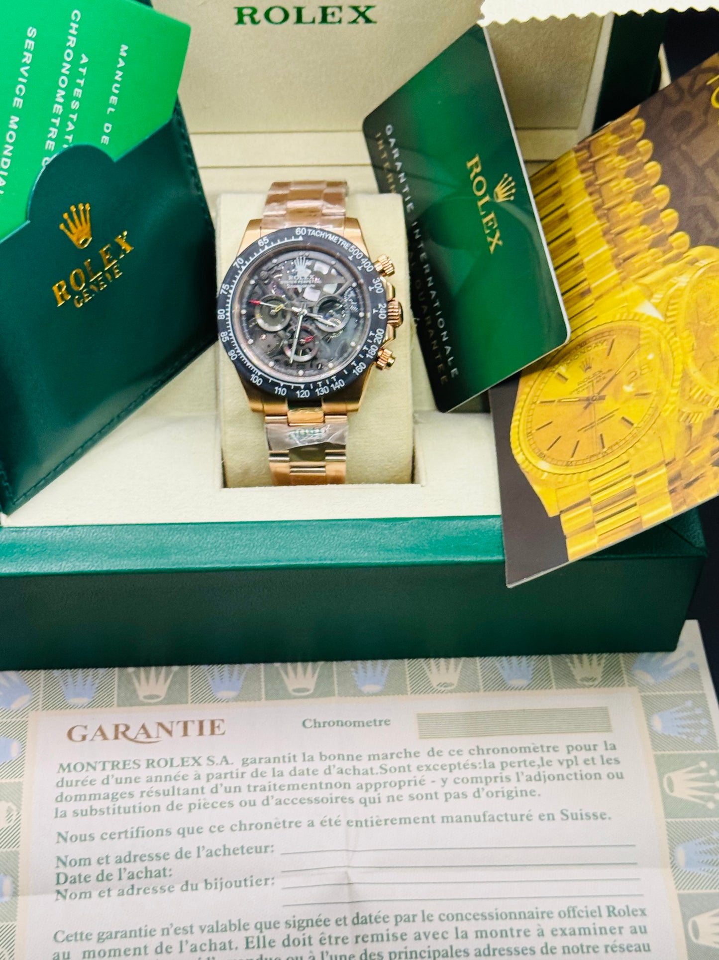 IMPRESIONANTE RELOJ AUTOMÁTICO MECÁNICO DAYTONA SKELETON EN EXQUISITO TONO ORO ROSADO!- LUMINOSO