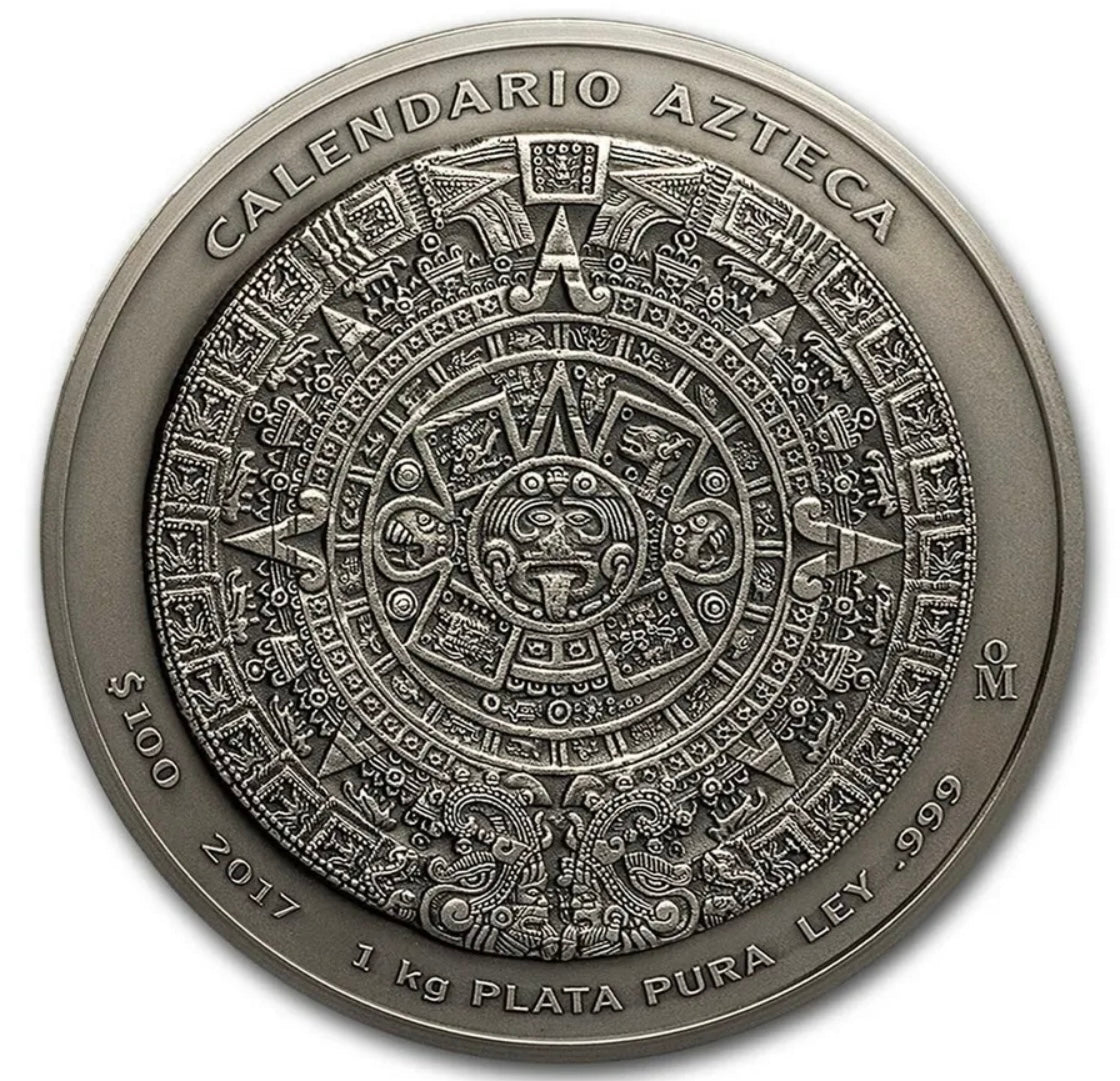 RARA Y HERMOSA MONEDA DE 1 KILO DE PLATA .999 EXCLUSIVO ACABADO “ANTIGÜO” ALTO RELIEVE! 2017. REGALO ESPECIAL 1 HERMOSO COLLAR DE PLATA .999 CALENDARIO!