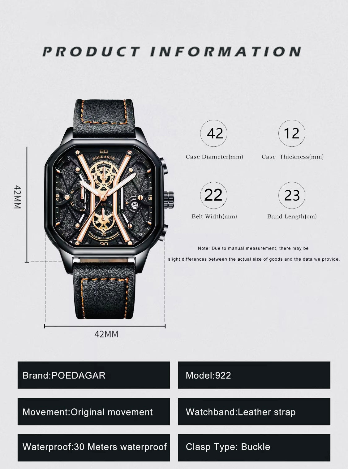 Reloj de pulsera de cuarzo para hombre, cronógrafo luminoso de lujo, resistente al agua, con esfera cuadrada, Pulso de Acero Inoxidable 💯% Original Disponible en Dorado y Negro