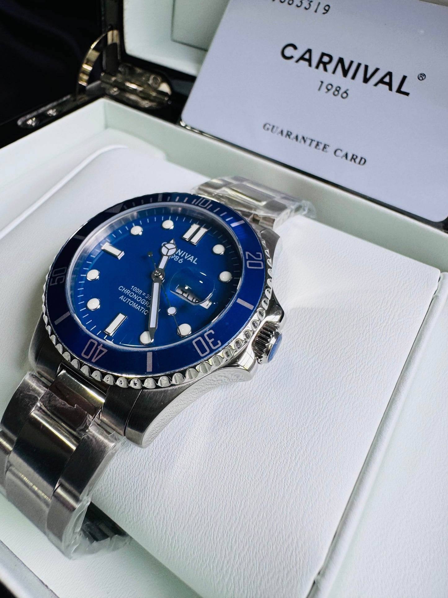 HERMOSO RELOJ AUTOMÁTICO MECÁNICO-CRONÓGRAFO-FECHADOR-DÍA SEMANA-CRISTAL ZAFIRO-34 JOYAS 💎-3 ATM -💯% ORIGINAL