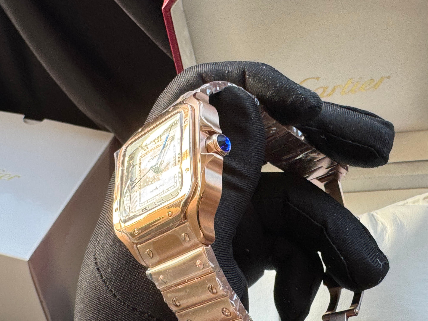 MÁXIMO LUJO ATEMPORAL RELOJ CARTIER SANTOS TONO ORO ROSADO AUTOMÁTICO-MECÁNICO- FECHADOR-ALTA CALIDAD-PRECIO A TRATAR