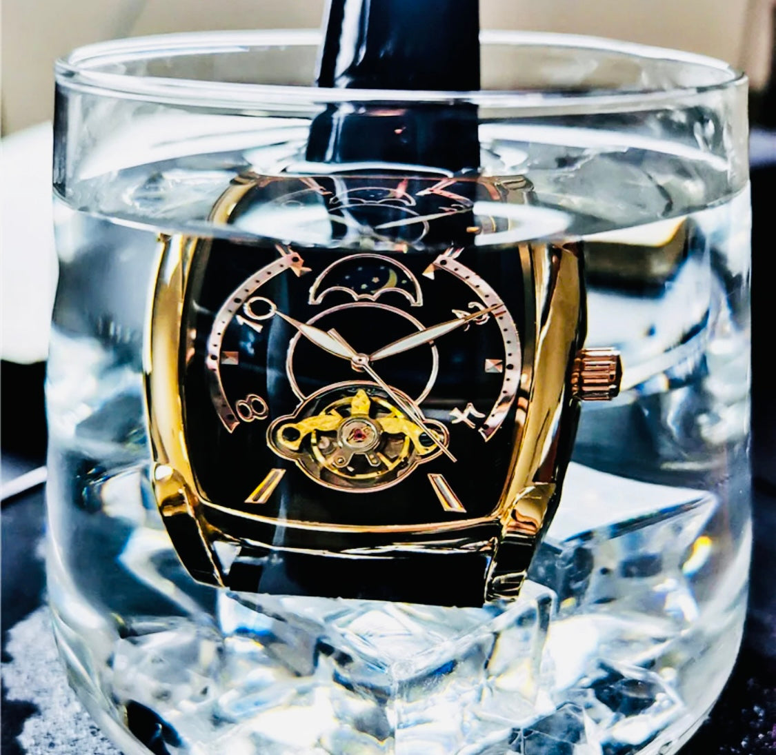 Elegante Reloj Automático Mecánico Tourbillon pulsera resistente al agua con mecanismo automático de movimiento, complemento mecánico Rectangular Carátula luminosa