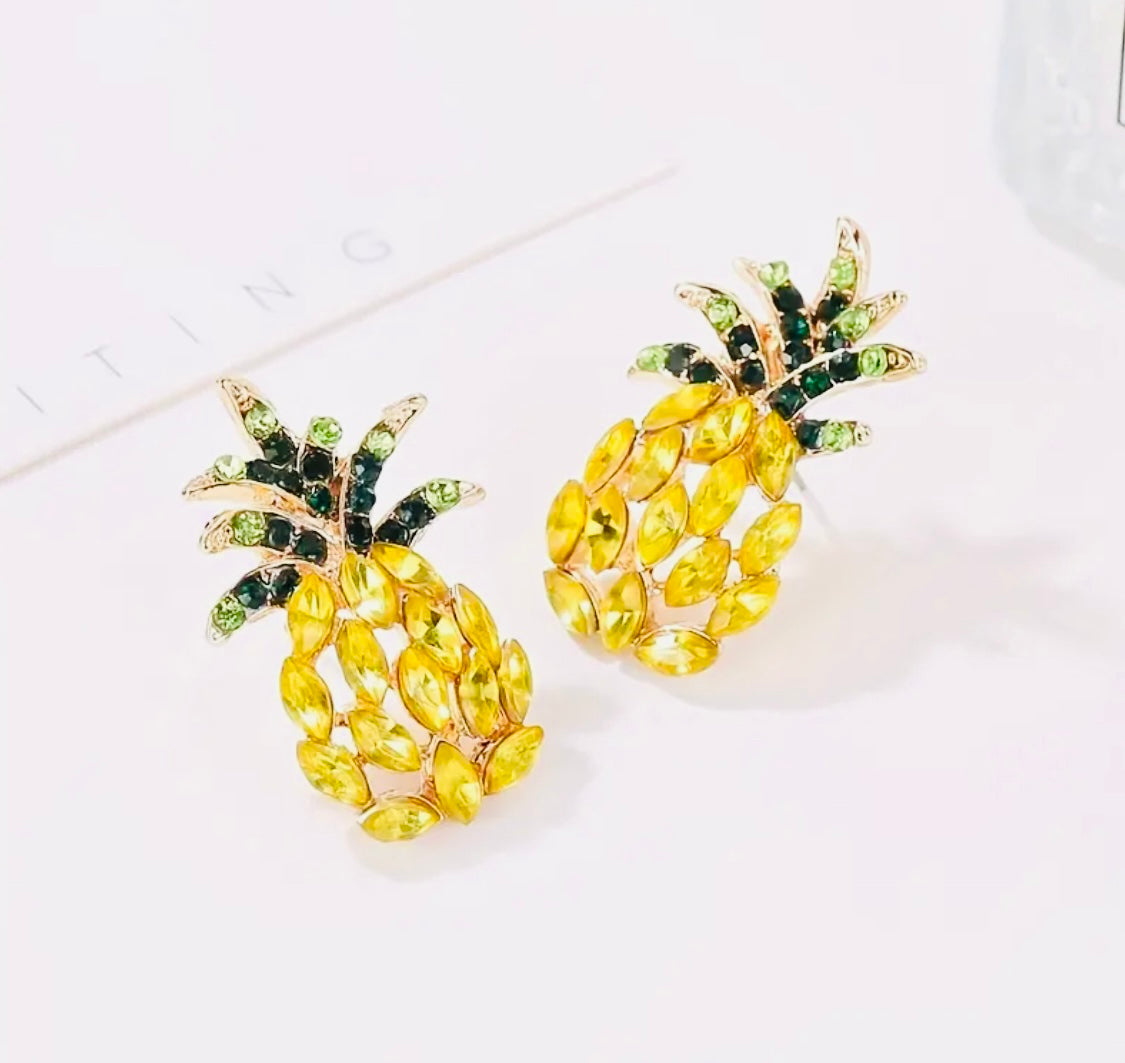 Hermosos y Originales Pendientes Motivo Piñas 🍍 Con Incrustaciones de Circonias! Gran Calidad y Detalles!