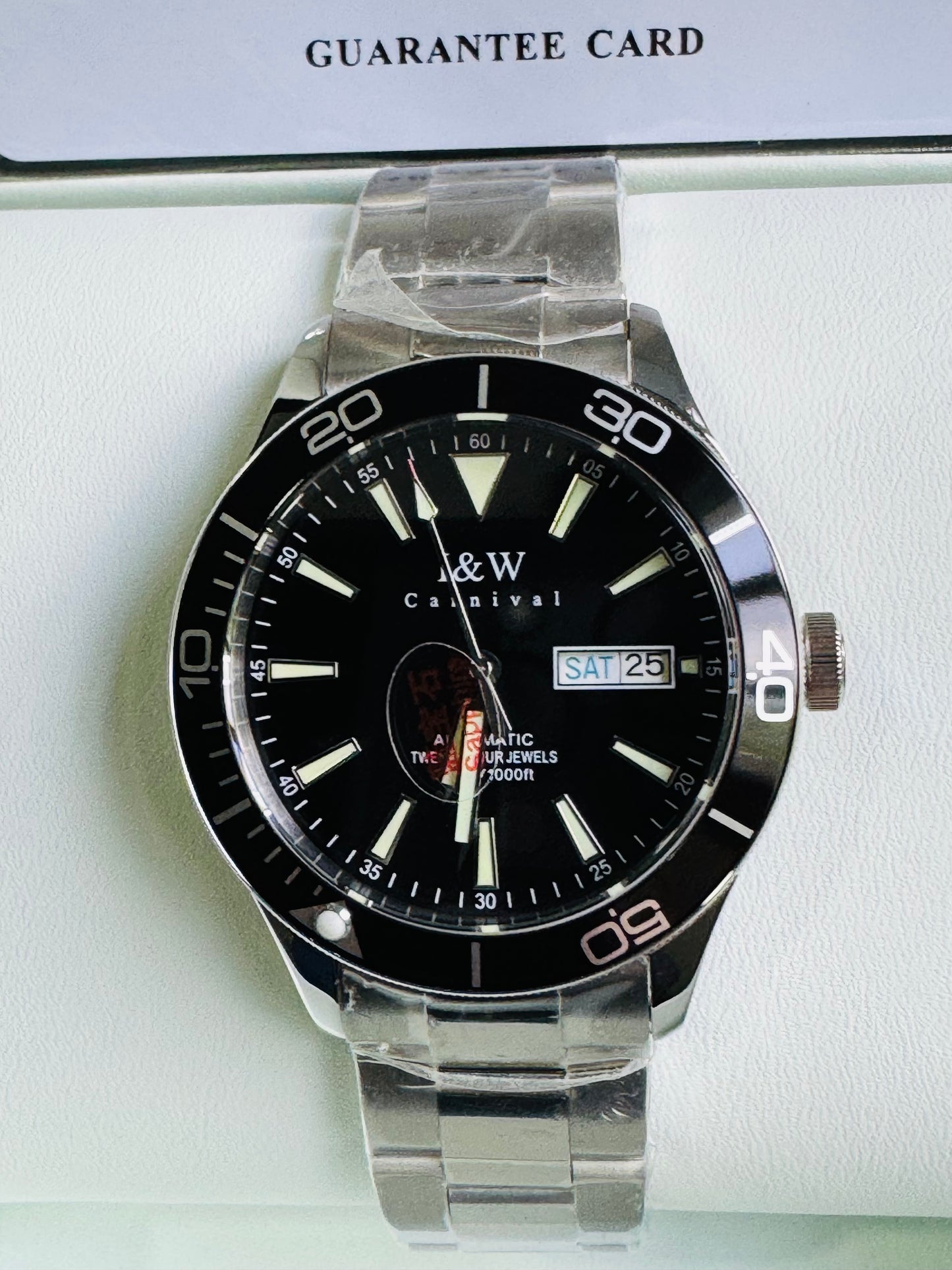 HERMOSO RELOJ AUTOMÁTICO MECÁNICO-BUCEO 1,000 FT-FECHADOR-DÍA SEMANA-CRISTAL ZAFIRO-24 JOYAS 💎-3 ATM -💯% ORIGINAL