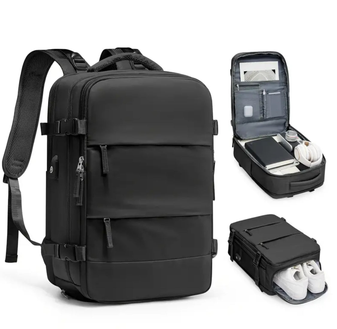 Multifuncional Back Pack Aprueba de 💦 Agua-Gran Capacidad- Conector Externo para USB Excelente para Toda Ocasión! Color Disponible: Negro