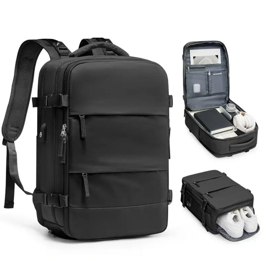 Multifuncional Back Pack Aprueba de 💦 Agua-Gran Capacidad- Conector Externo para USB Excelente para Toda Ocasión! Color Disponible: Negro
