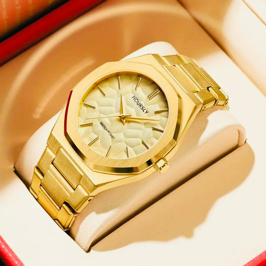 Hermoso Diseño Elegante reloj de cuarzo para hombre con correa de acero - Reloj de pulsera con esfera Octagonal Carátula Martillada! regalo perfecto