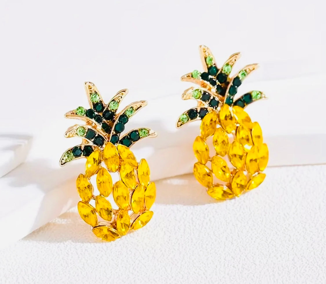 Hermosos y Originales Pendientes Motivo Piñas 🍍 Con Incrustaciones de Circonias! Gran Calidad y Detalles!