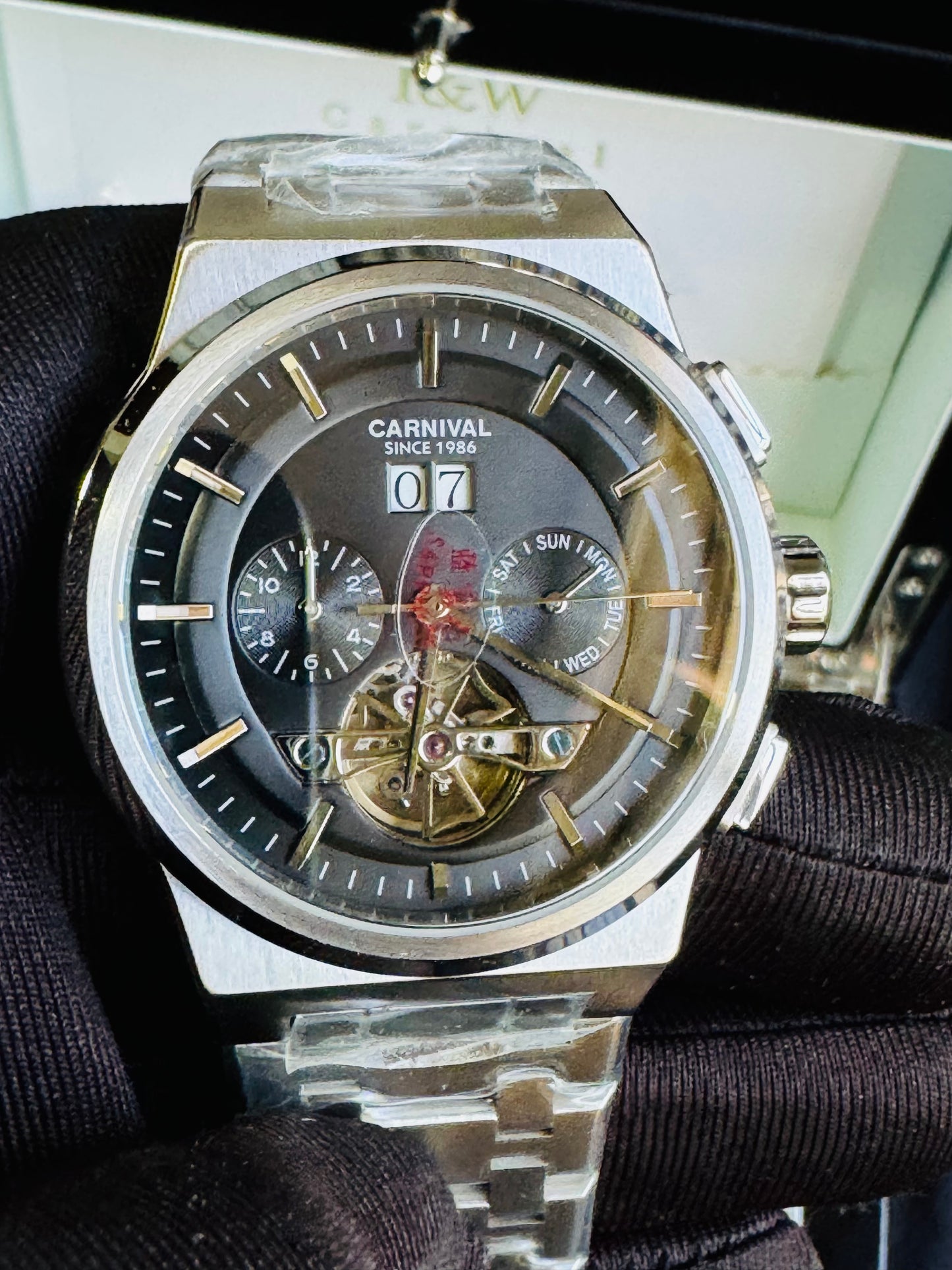 RELOJ I&W AUTOMATICO MECÁNICO-VENTANA TOURBILLON-CALENDARIO  MES-SEMANA-FECHADOR- HORAS PEQUEÑO DIAL JOYAS 💎 RESISTENTE AL AGUA- ALTA CALIDAD!!! 💯% ORIGINAL