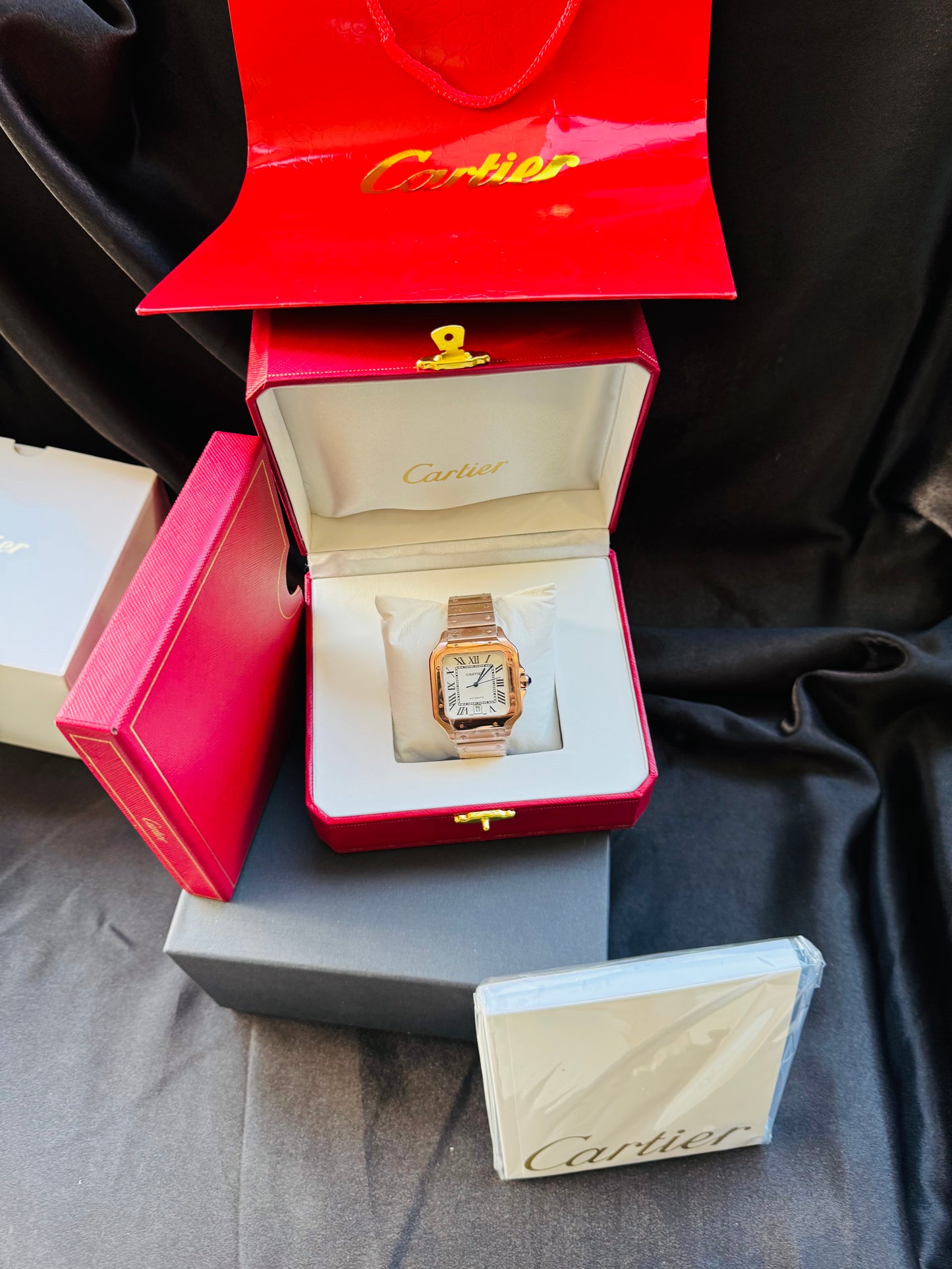 MÁXIMO LUJO ATEMPORAL RELOJ CARTIER SANTOS TONO ORO ROSADO AUTOMÁTICO-MECÁNICO- FECHADOR-ALTA CALIDAD-PRECIO A TRATAR