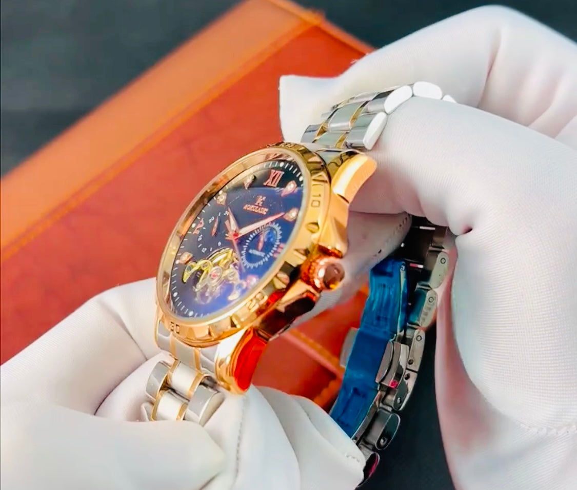 Impresionante Reloj Automático Mecánico Tourbillon 5 Complicaciones 💯% Original-Circonias Etcétera