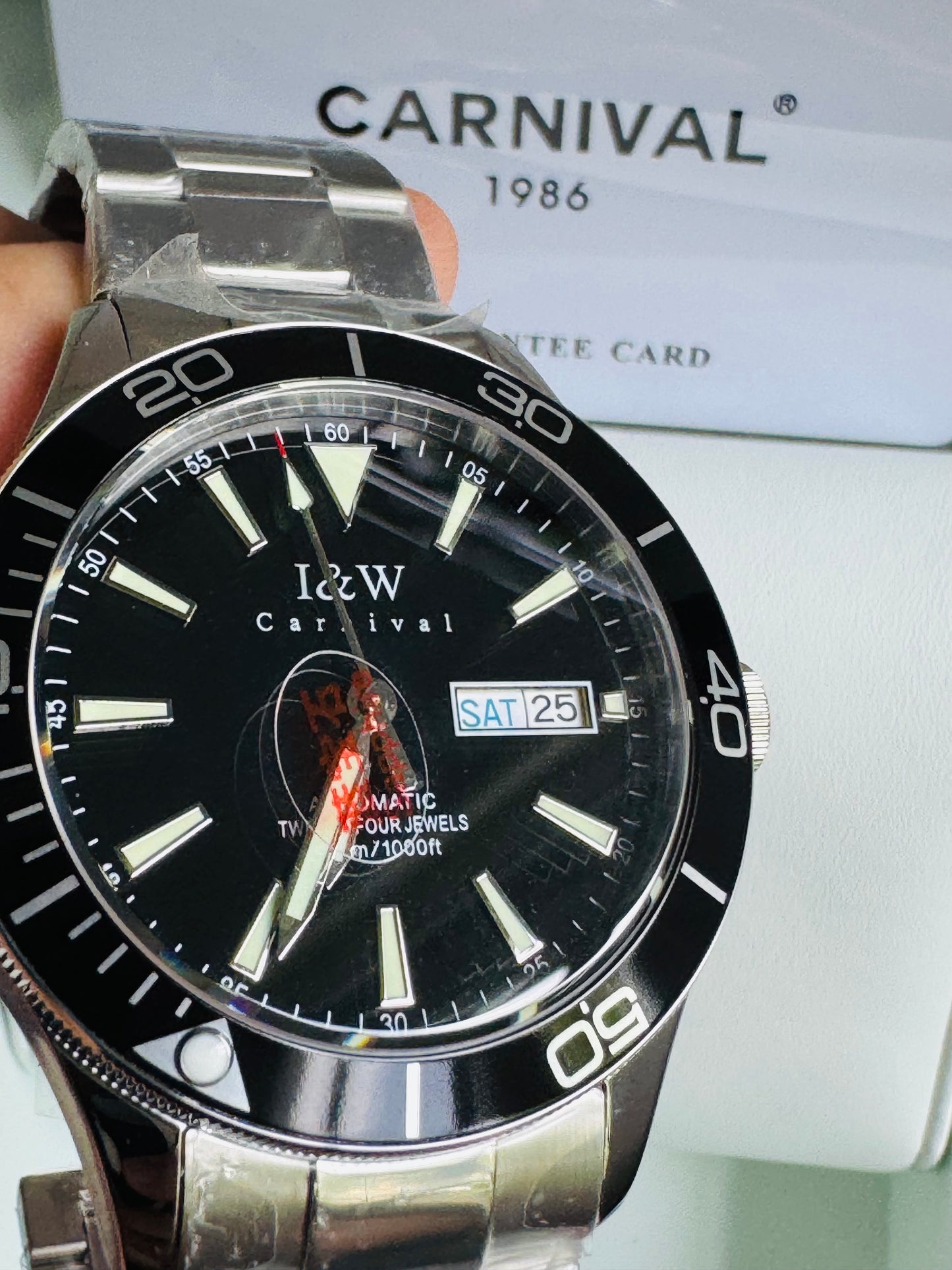 HERMOSO RELOJ AUTOMÁTICO MECÁNICO-BUCEO 1,000 FT-FECHADOR-DÍA SEMANA-CRISTAL ZAFIRO-24 JOYAS 💎-3 ATM -💯% ORIGINAL