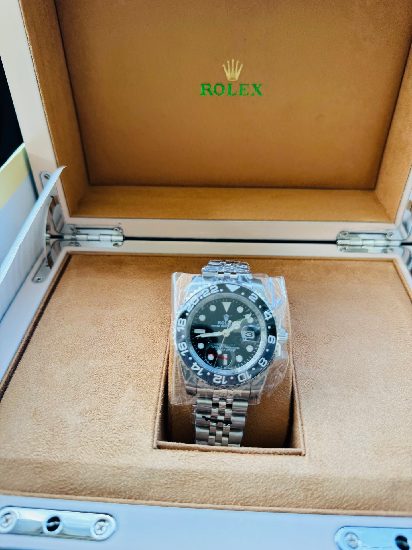 FAMOSO RELOJ AUTOMÁTICO MECÁNICO BRUCE WAYNE-GMT MASTER OYSTER PERPETUAL 2 ZONAS HORARIAS
