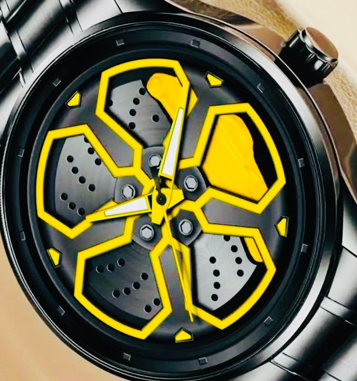 Reloj de Rin Giratorio Acero Inoxidable Movimiento de Cuarzo Disponible en Rojo-Amarillo y Negro