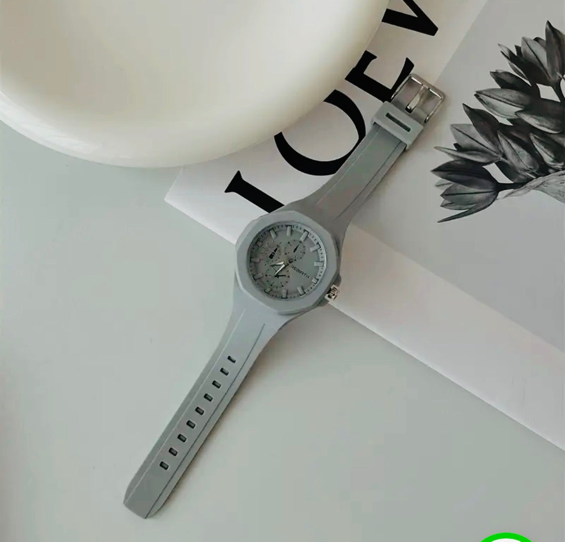 1 pza. Reloj casual para hombre REBIRTH con correa de silicón, carátula redonda, no resistente al agua, pantalla analógica, caja de plástico, movimiento de cuarzo, accionamiento electrónico - Regalo de Navidad