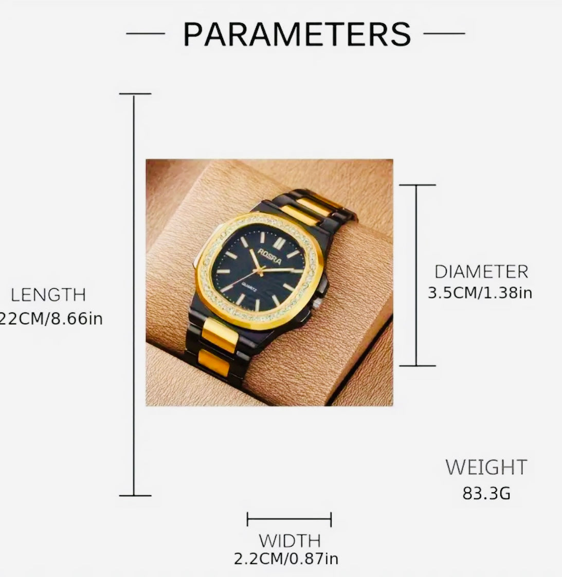 Reloj de Lujo  en Acero Inoxidable Negro y Dorado, Esfera en Forma de Barril Fresca y Guapa, Movimiento de Cuarzo, No Impermeable, Accionamiento Electrónico - Accesorio de Moda