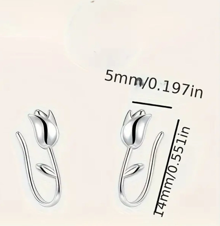 Hermosos Pendientes de Plata 925 Motivo Tulipán 🌷! Hipoalergenicos! Ideales para Regalo 🎁