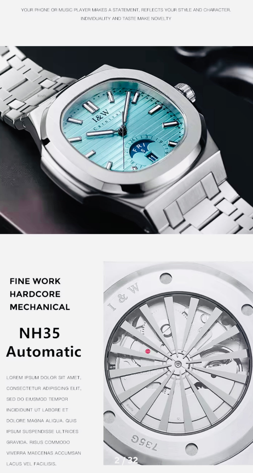 IMPRESIONANTE RELOJ AUTOMÁTICO I&W MÁXIMA CALIDAD Y ESPECTACULAR DISEÑO-CRISTAL ZAFIRO-FECHADOR-SEMANARIO-50 METROS 💦 LUMINOSO-ETC