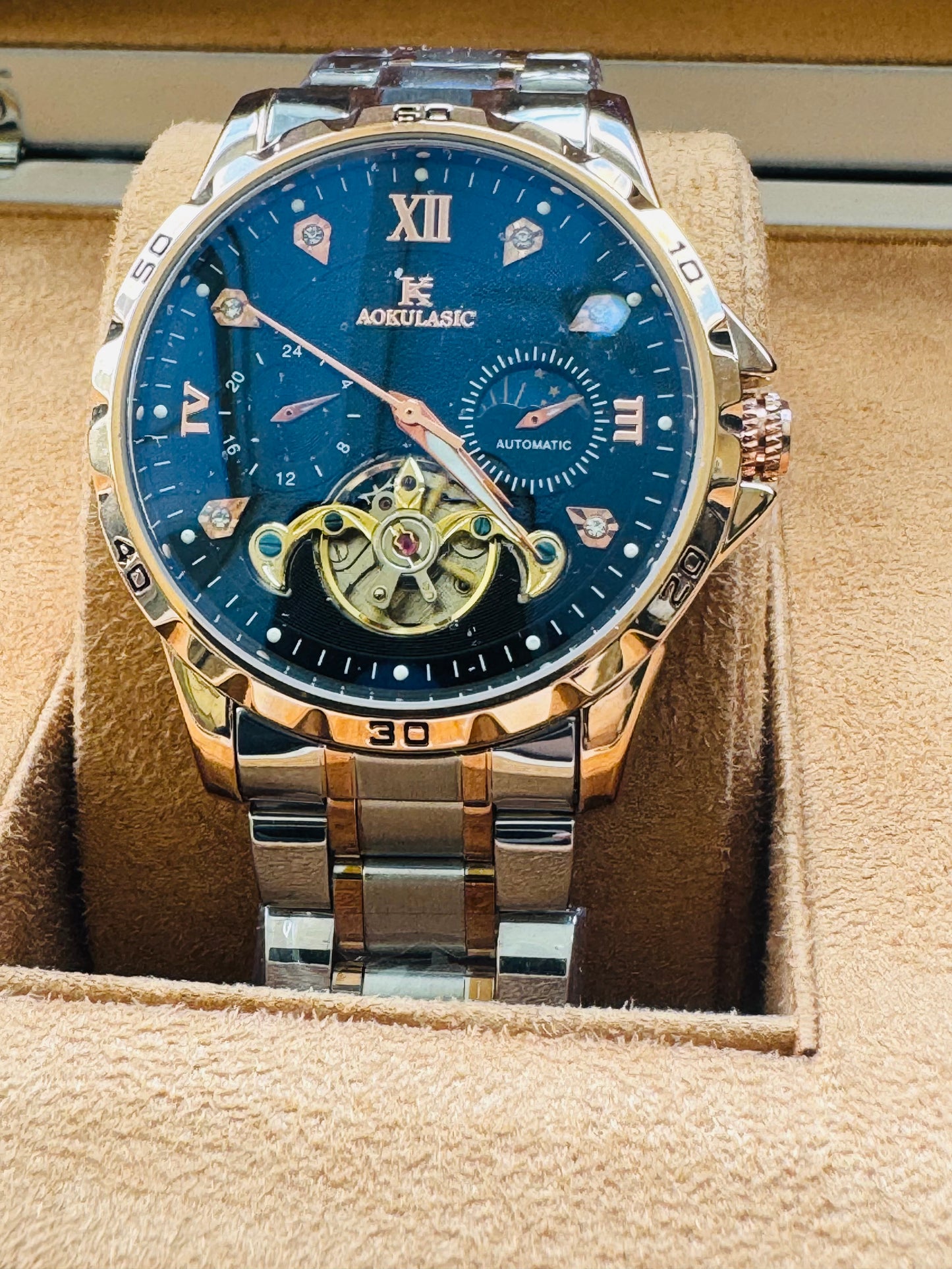 Impresionante Reloj Automático Mecánico Tourbillon 5 Complicaciones 💯% Original-Circonias Etcétera