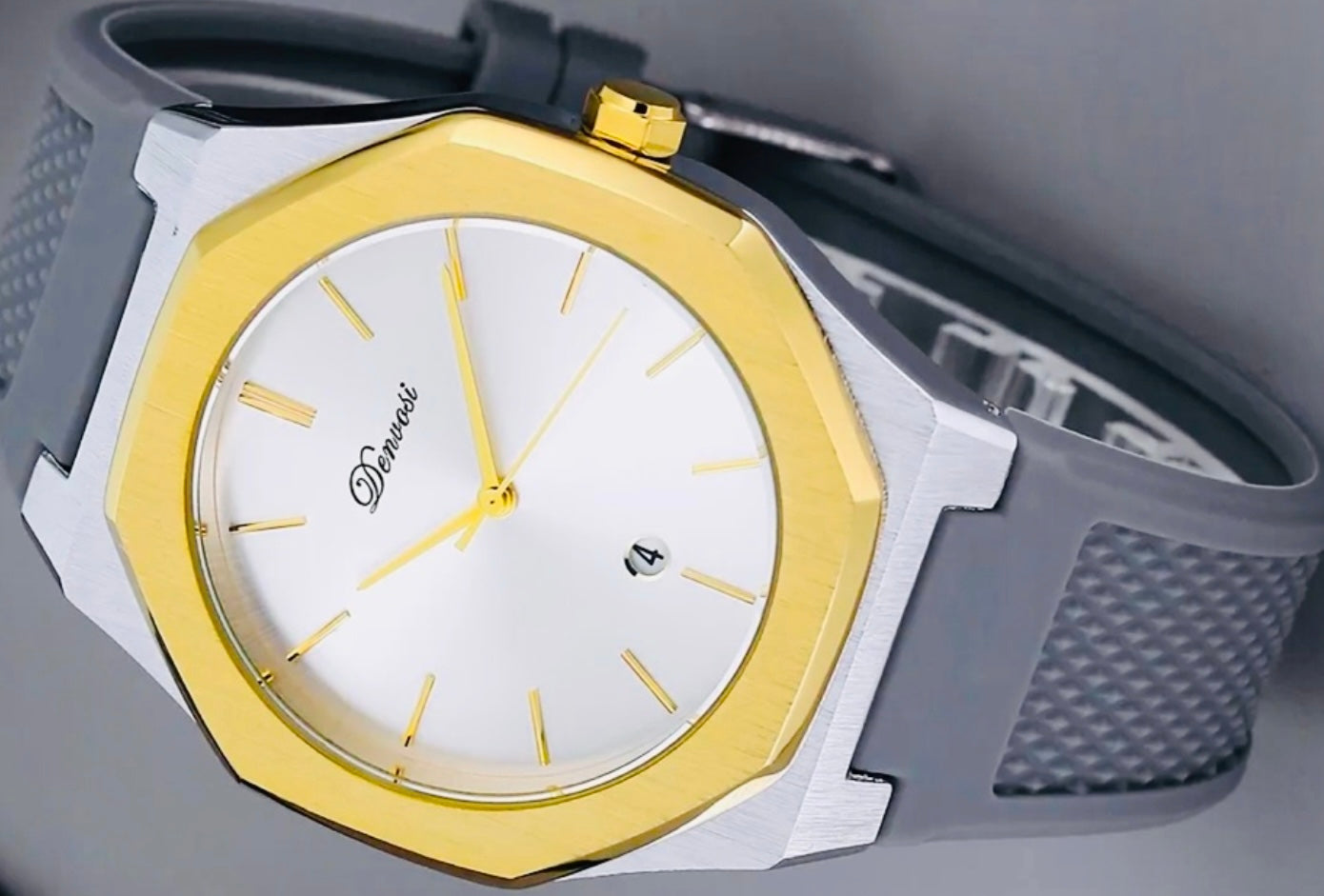 Moderno Diseño Reloj Octagonal Movimiento de Cuarzo 💯% Original Disponible en Negro y Gris con Plateado y Dorado