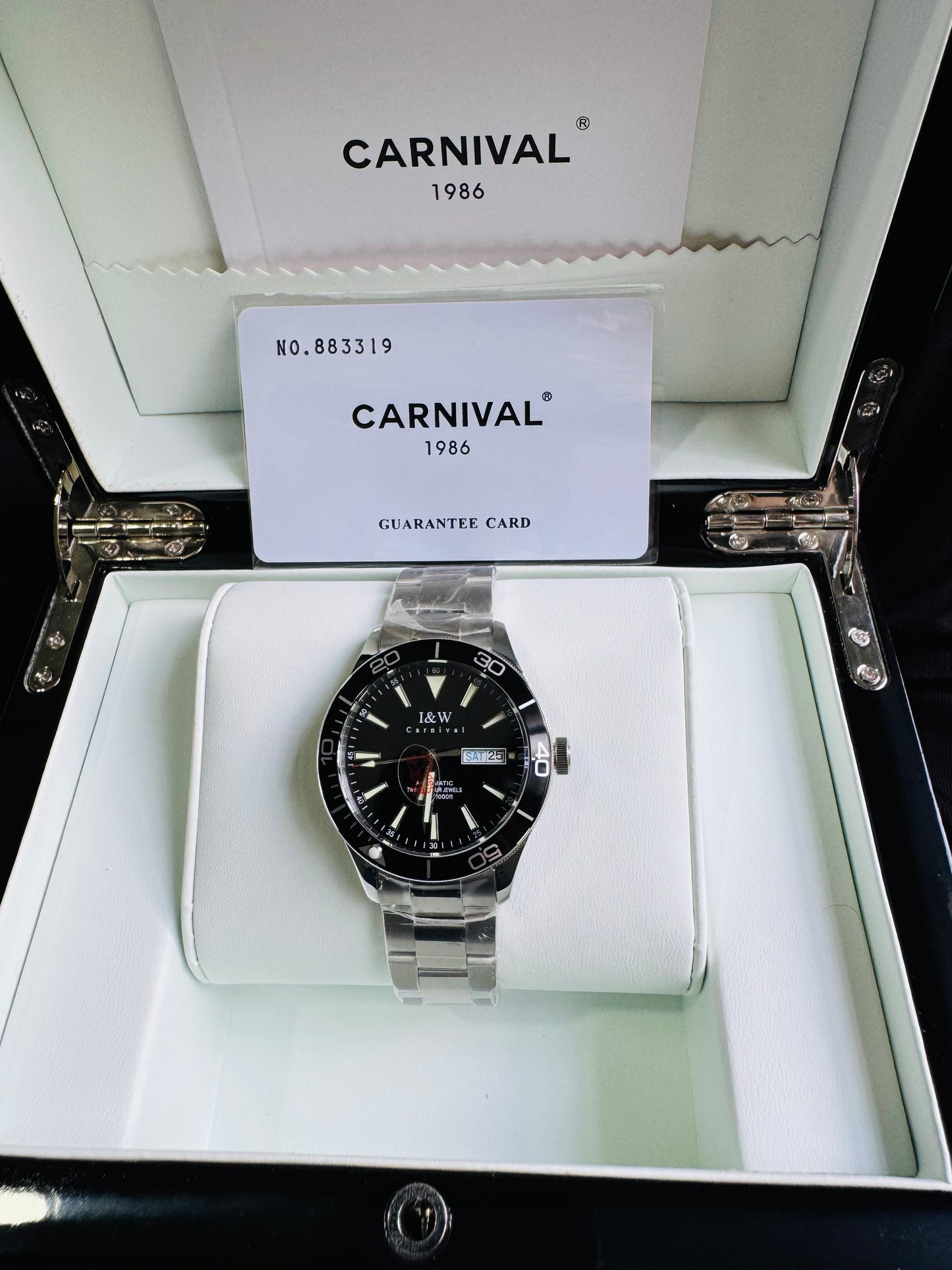 HERMOSO RELOJ AUTOMÁTICO MECÁNICO-BUCEO 1,000 FT-FECHADOR-DÍA SEMANA-CRISTAL ZAFIRO-24 JOYAS 💎-3 ATM -💯% ORIGINAL
