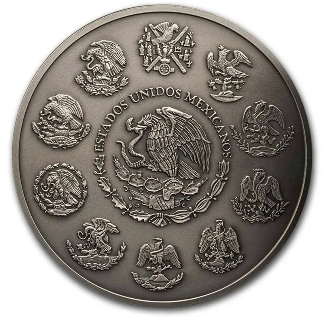 RARA Y HERMOSA MONEDA DE 1 KILO DE PLATA .999 EXCLUSIVO ACABADO “ANTIGÜO” ALTO RELIEVE! 2017. REGALO ESPECIAL 1 HERMOSO COLLAR DE PLATA .999 CALENDARIO!