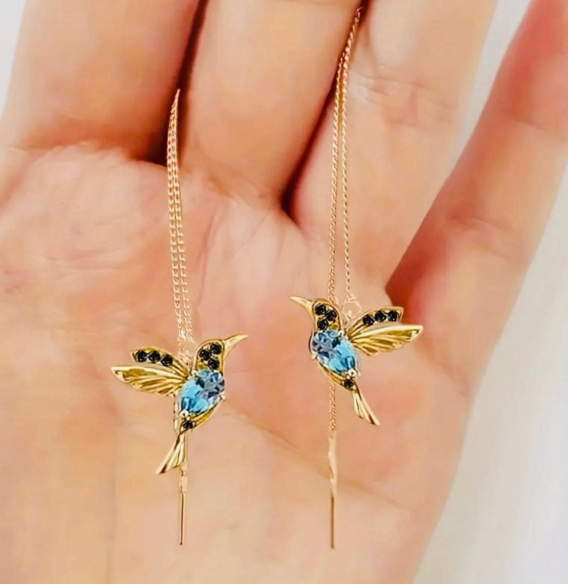 Exquisito diseño de colibrí con gemas sintéticas brillantes incrustadas, pendientes colgantes elegantes y lindos de estilo delicado Ideales para Regalo 🎁