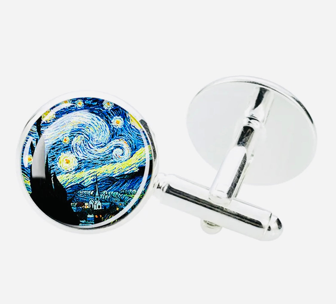 Elegantes Mancuernillas Aleación Acero- Tema Noche estrellada 
Pintura de Vincent van Gogh 💯% Originales