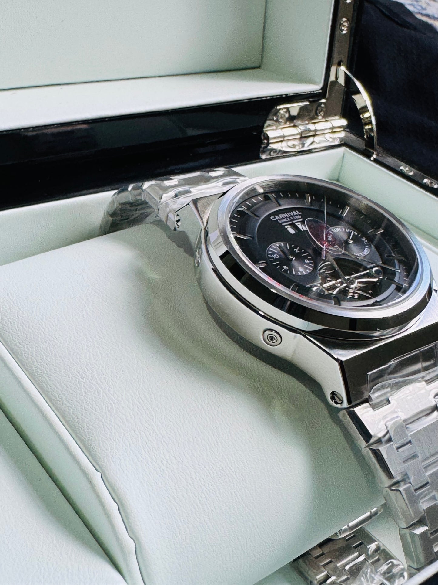 RELOJ I&W AUTOMATICO MECÁNICO-VENTANA TOURBILLON-CALENDARIO  MES-SEMANA-FECHADOR- HORAS PEQUEÑO DIAL JOYAS 💎 RESISTENTE AL AGUA- ALTA CALIDAD!!! 💯% ORIGINAL
