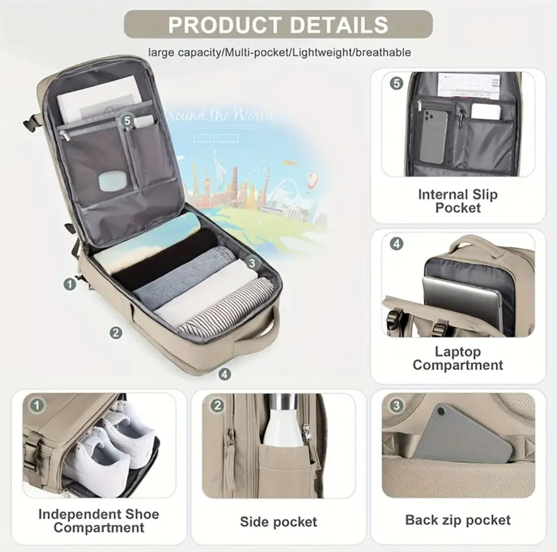 Multifuncional Back Pack Aprueba de 💦 Agua-Gran Capacidad- Conector Externo para USB Excelente para Toda Ocasión! Color Disponible: Negro