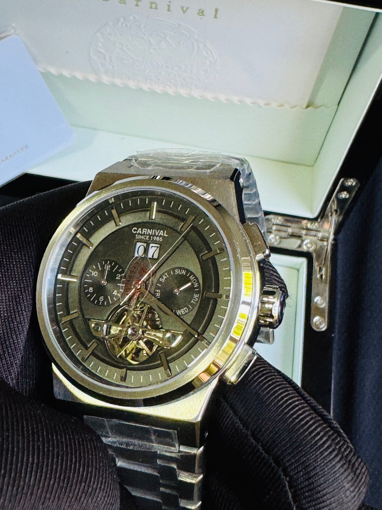 RELOJ I&W AUTOMATICO MECÁNICO-VENTANA TOURBILLON-CALENDARIO  MES-SEMANA-FECHADOR- HORAS PEQUEÑO DIAL JOYAS 💎 RESISTENTE AL AGUA- ALTA CALIDAD!!! 💯% ORIGINAL