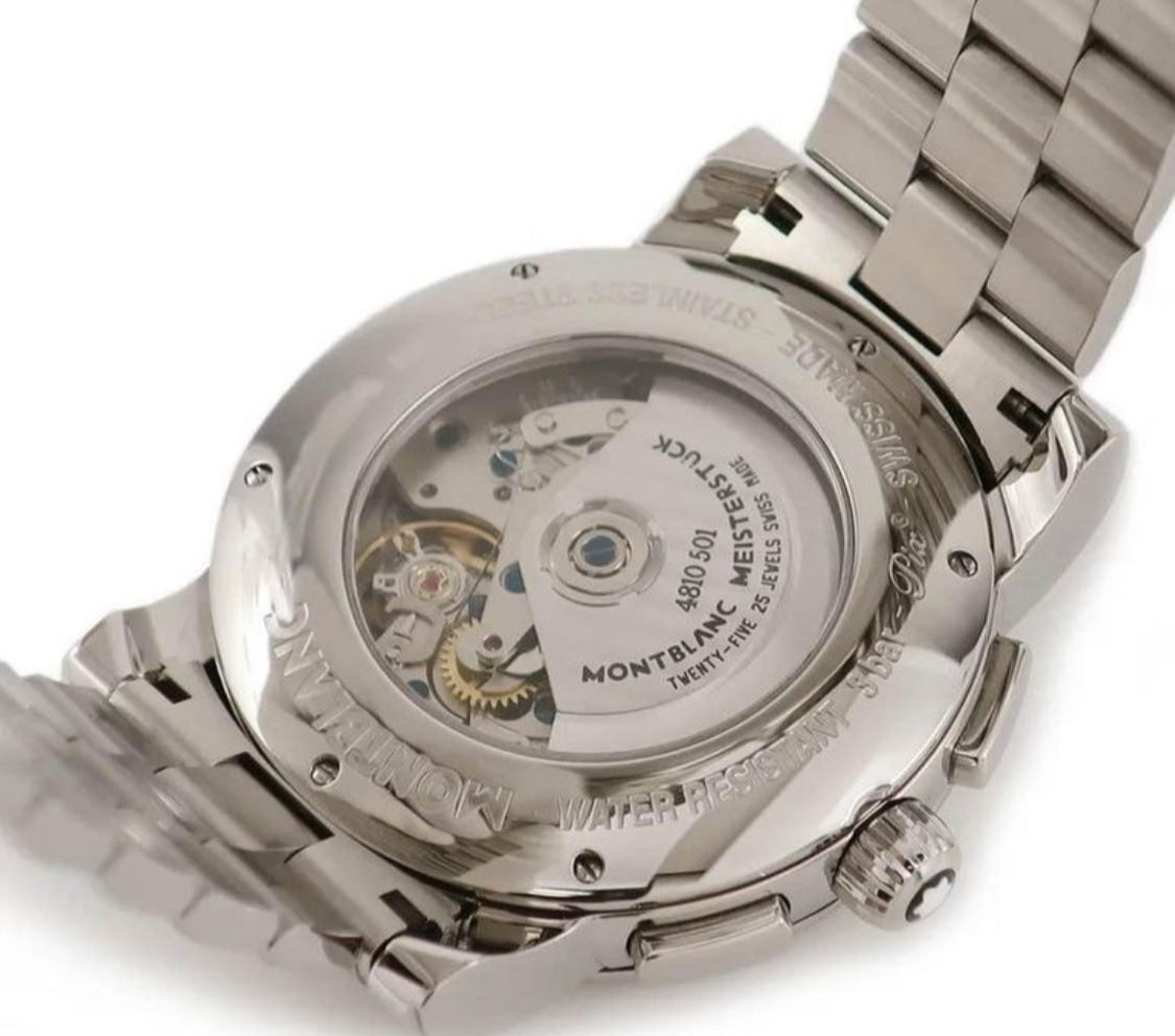 RELOJ MONT BLANC

-MEISTERSTUCK

AUTOMÁTICO MECÁNICO

CRISTAL ZAFIRO-

25 JOYAS

MÚLTIPLES COMPLICACIONES -

FECHADOR -

CRONÓMETRO -

CRONOGAFO-

FECHADOR-

CALENDARIO-

DIA DE LA SEMANA-

ETC -100%

ORIGINAL CAJA PAPELES